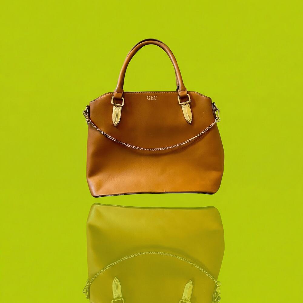 Danbury Mint Sedona Tan Faux Leather Satchel Monogram GEC